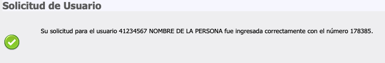 Imagen 4: Confirmación de solicitud de usuario para eFactura