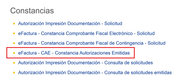 Imagen 5: Sección Constancia Autorizaciones Emitidas del portal de Servicios en Línea de DGI