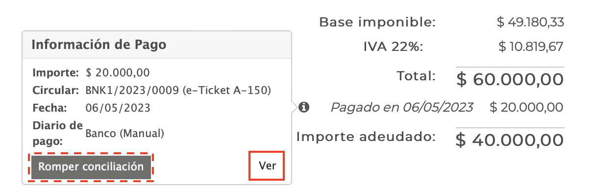 Imagen 8: Detalle de información de pago